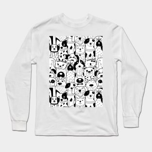 Dogs Pattern Design Black and White Long Sleeve T-Shirt